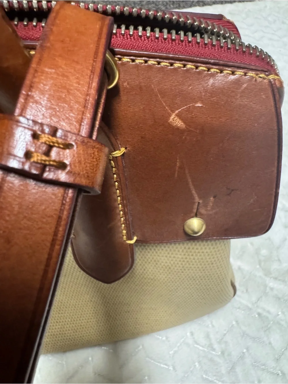 Dooney & Bourke Cream Satchel with Tan Leather Trim - Picture 9 of 15